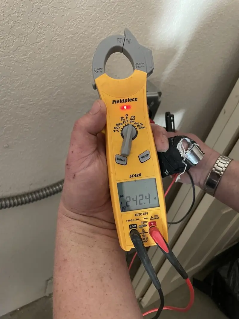 Voltage testing with clamp meter during Electrical Installation Services in El Paso de Robles (Paso Robles)